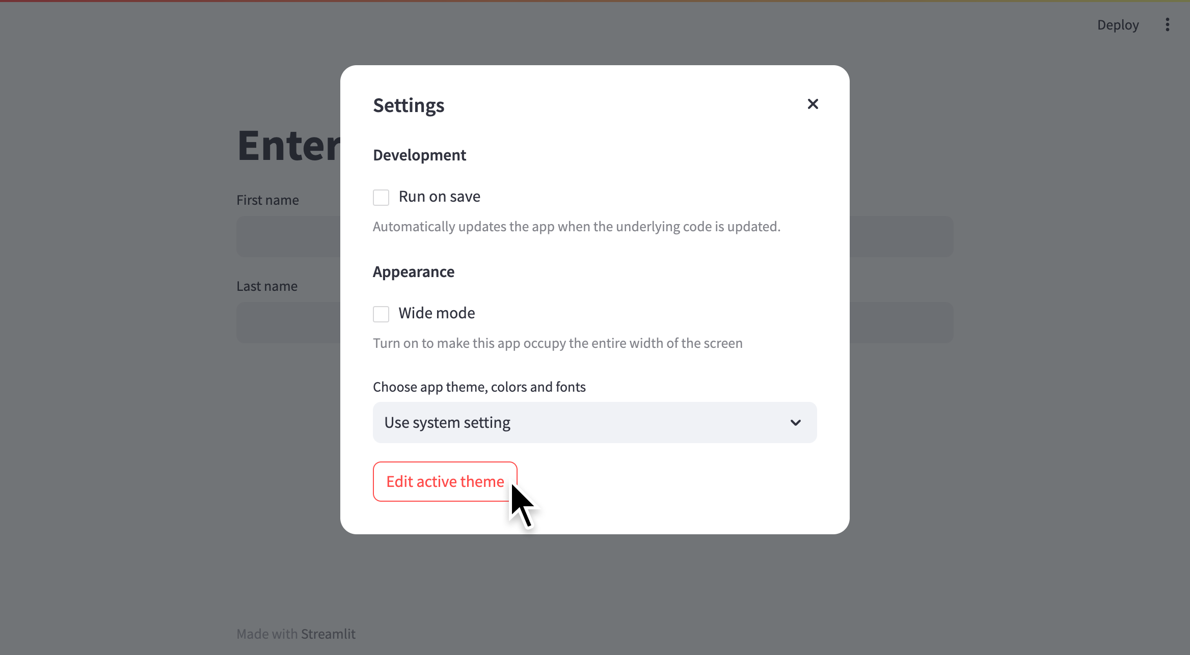 App Menu Settings